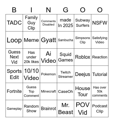 Untitled Bingo Card
