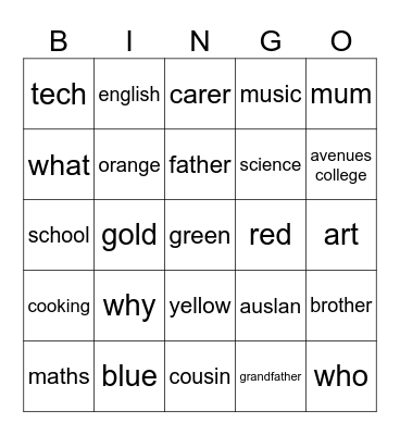 Auslan Bingo Card