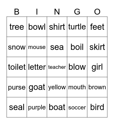 Phonics 5, 1-6 Bingo Card
