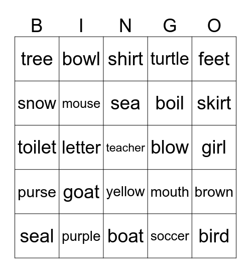Phonics 5, 1-6 Bingo Card