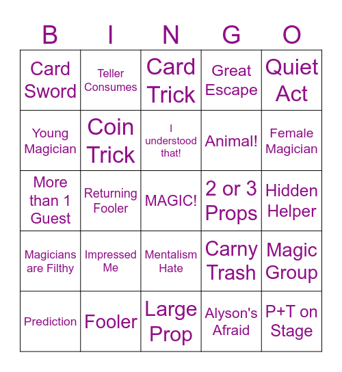 Fool Us Bingo Card