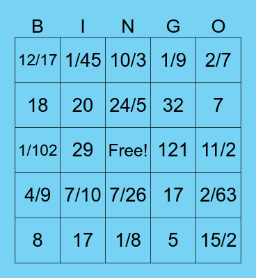 Fraction Review Bingo Card