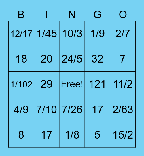 Fraction Review Bingo Card