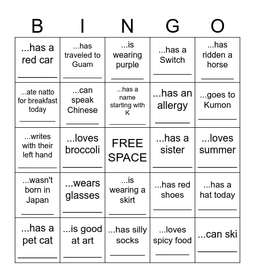 Find someone who... Bingo Card