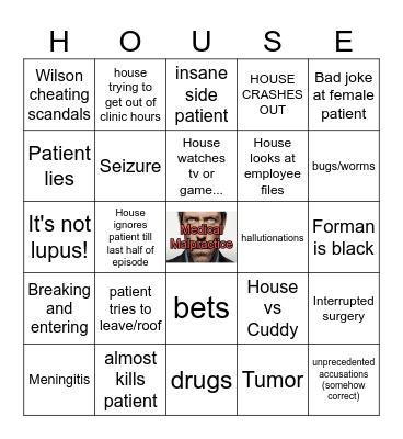 HOUSE MD DRINKING GAME Bingo Card