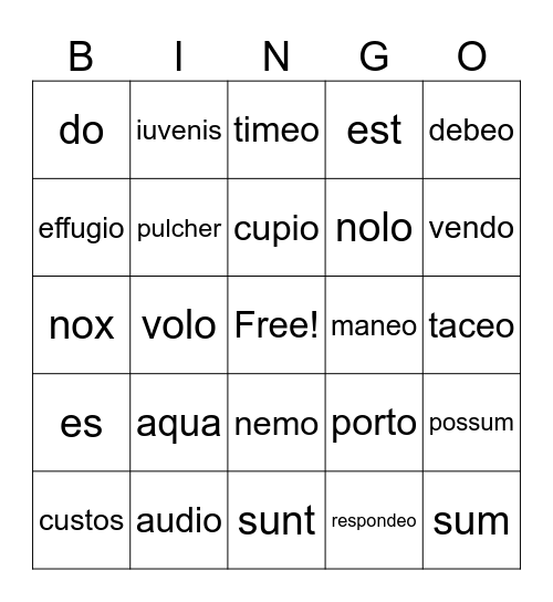 Suburani ch 5 vocabulary Bingo Card