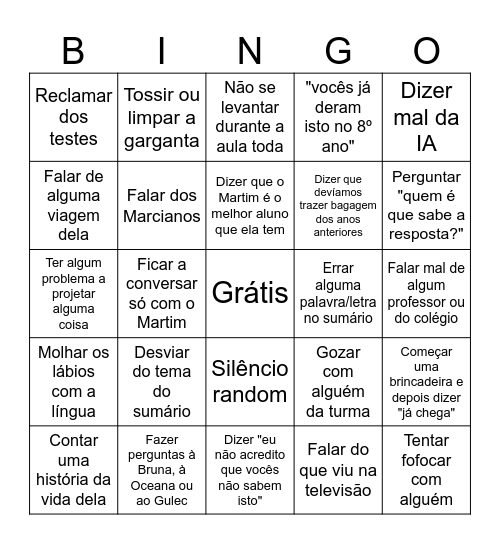 História A (06/03/2025) Bingo Card