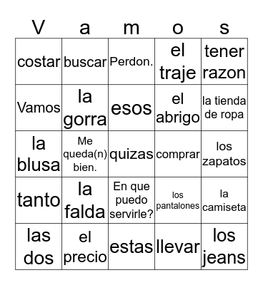 Let's Go Shopping! Bingo Card