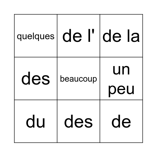 BINGO DES PARTITIFS Bingo Card