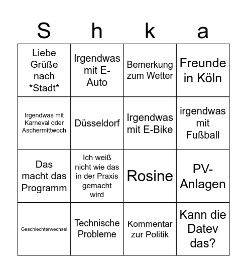 Schuka Bingo Card