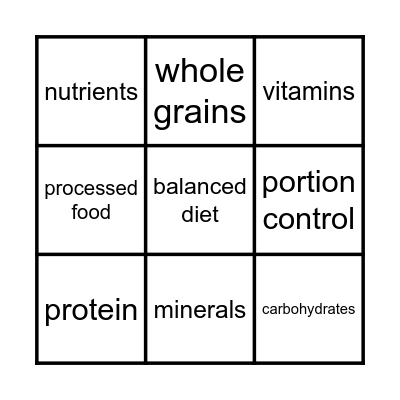 Food Choices Bingo Card