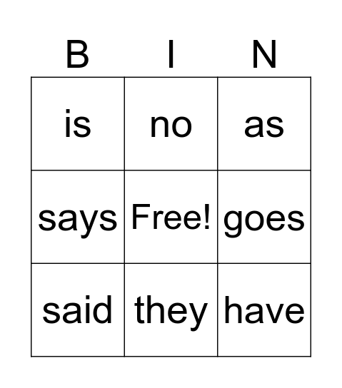 Heart Words Bingo - lesson 46 Bingo Card