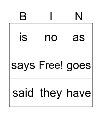 Heart Words Bingo - lesson 46 Bingo Card