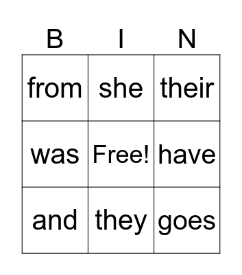Heart Words Bingo - lesson 46 Bingo Card