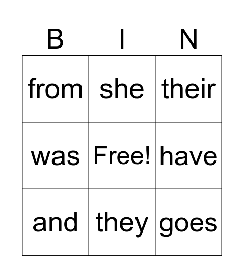 Heart Words Bingo - lesson 46 Bingo Card