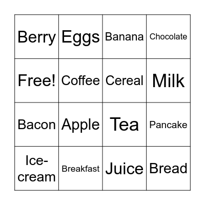 Breakfast Bingo Card