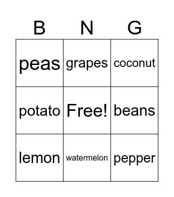 Food Bingo Card