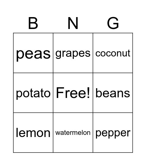 Food Bingo Card