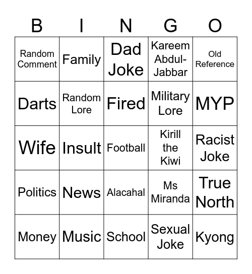 Untitled Bingo Card