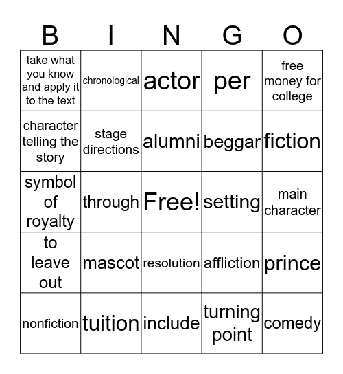 READING  Bingo Card