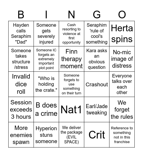 Plan B Bingo Card