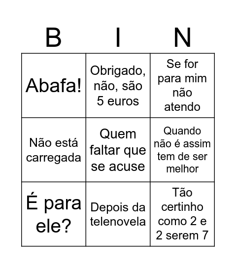 Bingo com frases do professor de português Bingo Card