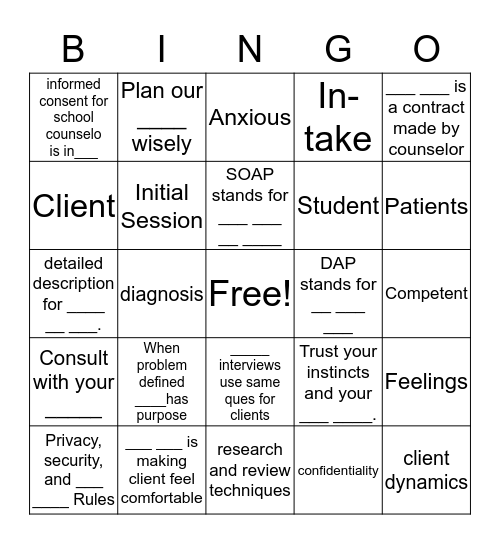 Chapter 3 Starting Practicum Bingo Bingo  Bingo Card