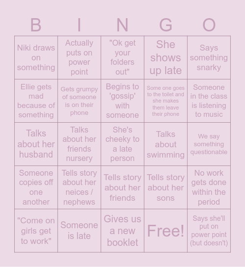 Childcare Bingo Card