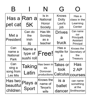 Mary Poppins Week Two Bingo Card