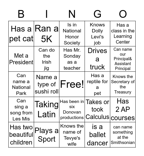 Mary Poppins Week Two Bingo Card