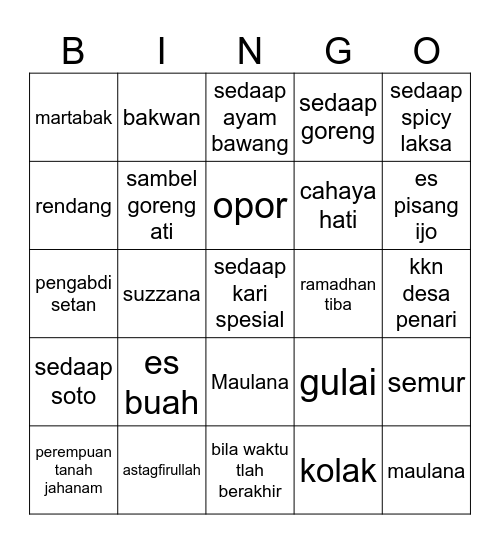 yikok Bingo Card
