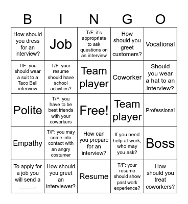 Work bingo Card