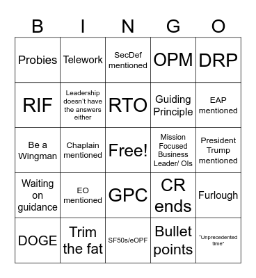 Director’s Call Bingo Card