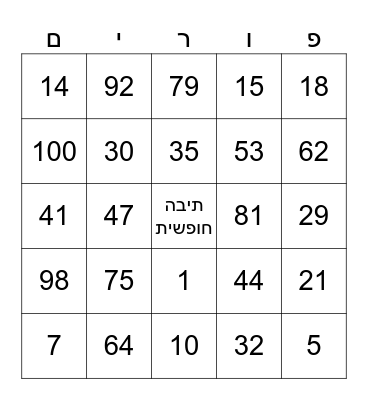 בינגו רימונים Bingo Card