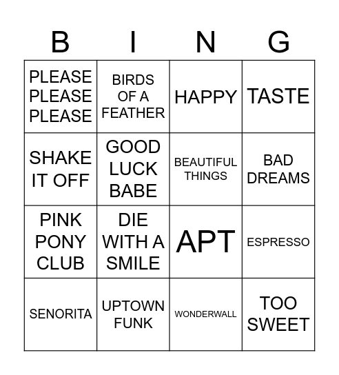 MUSIC Bingo Card