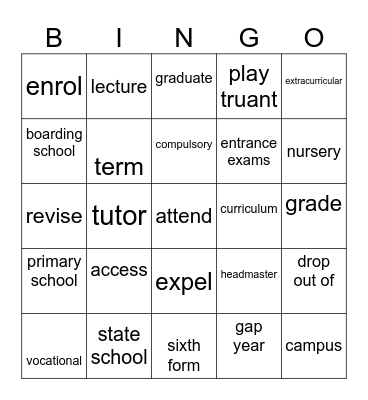 Education vocab B1+ Bingo Card