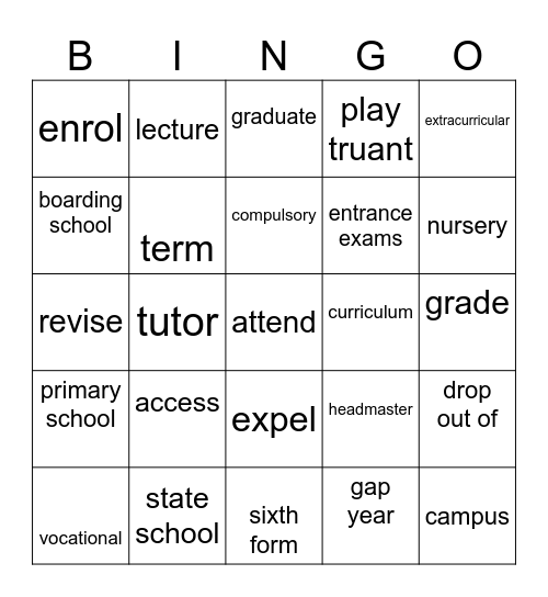 Education vocab B1+ Bingo Card