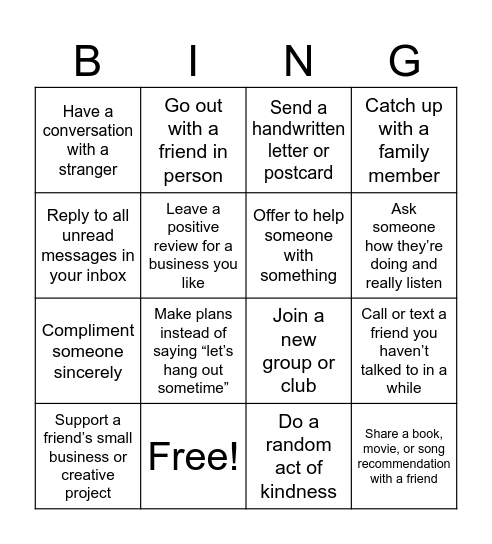 Social Bingo Card