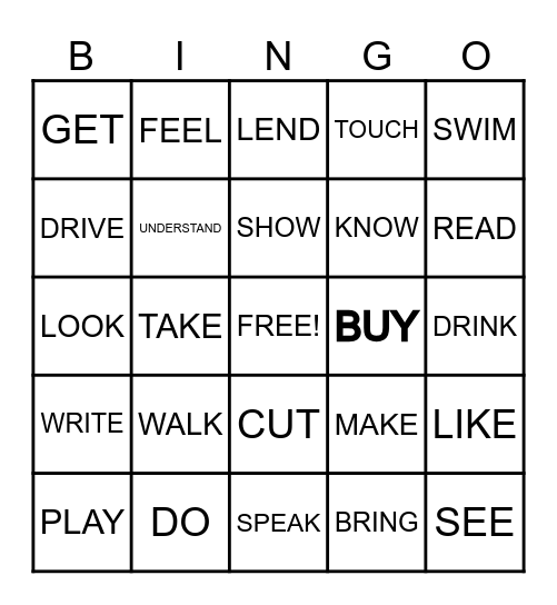 REGULAR AND IRREGULAR VERBS Bingo Card