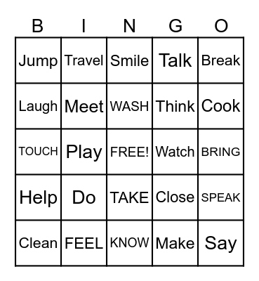 REGULAR AND IRREGULAR VERBS Bingo Card