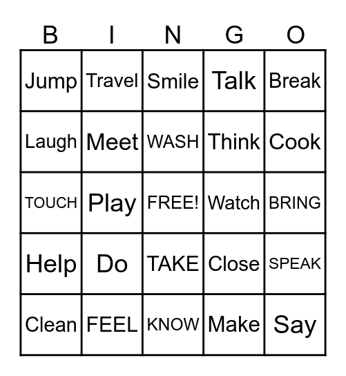 REGULAR AND IRREGULAR VERBS Bingo Card