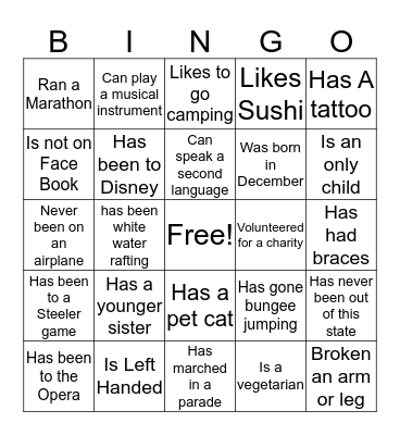 Model Party Bingo Card