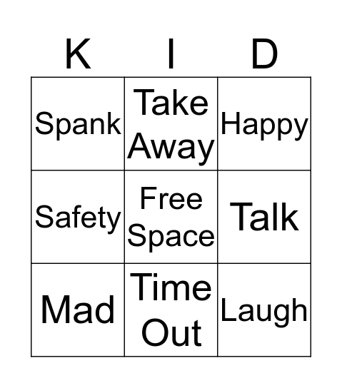 Kid Bingo Card