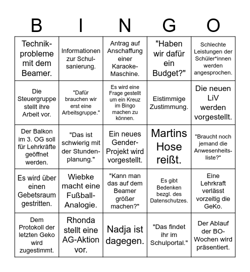 GeKo Bingo Card