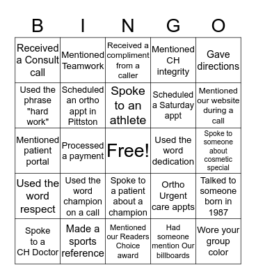 Customer Service Bingo Card