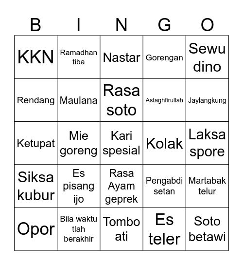 BENJTARA Bingo Card