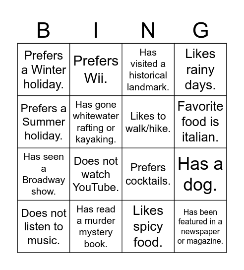 Grads "Get to Know You" Bingo Card