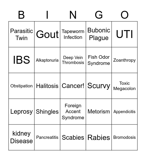 Bryant's Problems Bingo Card