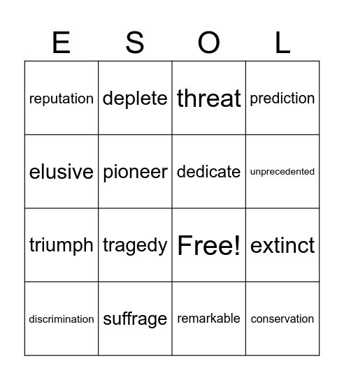 Academic Vocabulary Bingo Card