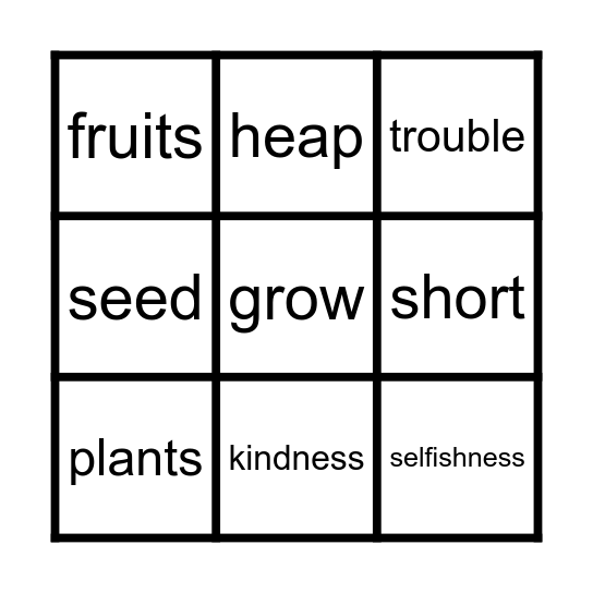 If You Plant a Seed Bingo Card